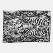 蝶が付いている花のレースの骨組 キッチンタオル (横)