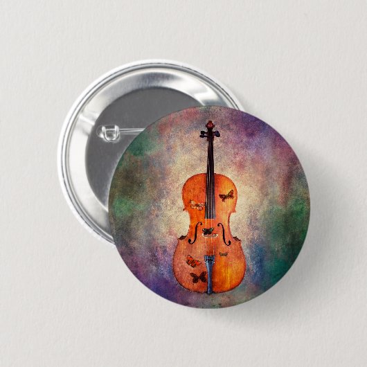 蝶が付いている魔法のチェロ 缶バッジ (正面&裏面)
