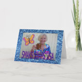 蝶が付いている3つのピンクのサボテンの花 カード (裏面)