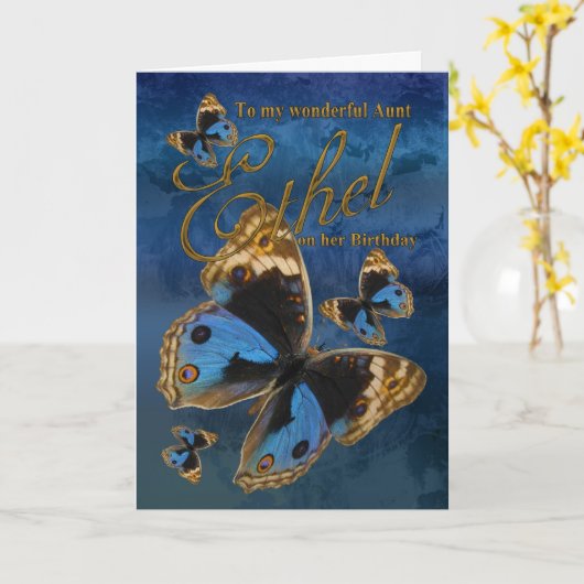 蝶が付いているEthel伯母さんのバースデー・カード カード (黄色い花)