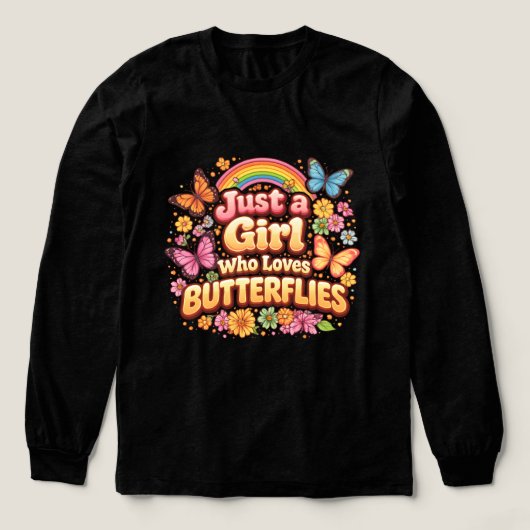 蝶が好きな女の子 – かわいい花柄 トライブレンドTシャツ (デザイン正面)