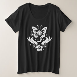 蝶が手を広げた天体の植物Tシャツ プラスサイズTシャツ