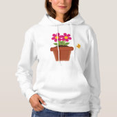 蝶が描かれたピンクの花の鉢 パーカ (正面)