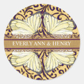 蝶が渦巻くイエローベージュグリーンアースのトーン ラウンドシール (正面)