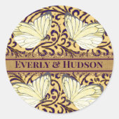 蝶が紫とオレンジを渦巻く ラウンドシール (正面)