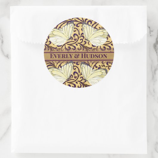 蝶が紫とオレンジを渦巻く ラウンドシール (バッグ)