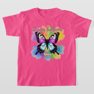 蝶が舞うSimply Enspired女の子 Tシャツ