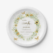 蝶が道に蝶とヒマワリ ペーパープレート (正面)