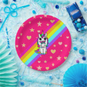 蝶が鼻に咲くピンクのレインボーユニコーン ペーパープレート (パーティー)