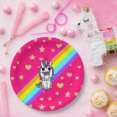 蝶が鼻に咲くピンクのレインボーユニコーン ペーパープレート (パーティー)