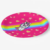 蝶が鼻に咲くピンクのレインボーユニコーン ペーパープレート (アングル)