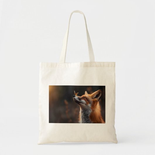 蝶が鼻に座っているかわいいキツネ トートバッグ (正面)