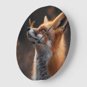 蝶が鼻に座っているかわいいキツネ ラージ壁時計 (傾斜)