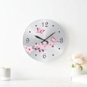 蝶さくらんぼフラズシルバー ラージ壁時計 (ホーム)