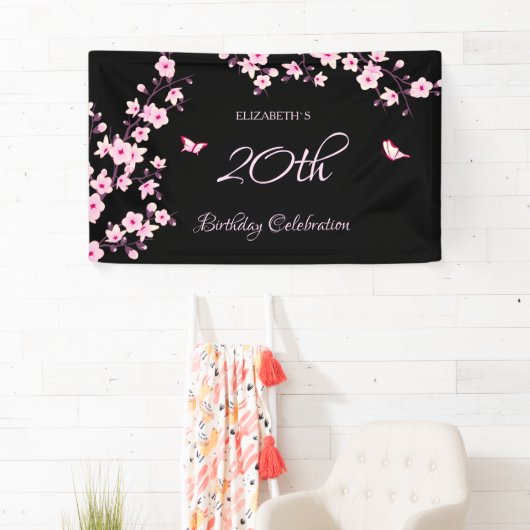 蝶さくらんぼ咲きピンクブラック 横断幕 (インサイチュ)