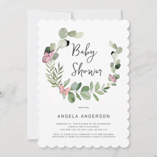 蝶すべてのまわりにの斜面赤ちゃんシャワー 招待状 (正面)