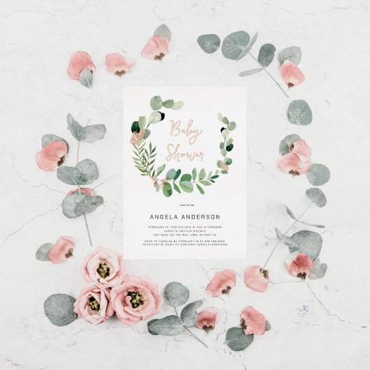 蝶すべてのまわりに赤ちゃんシャワーバラGodl 箔招待状