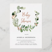 蝶すべてのまわりに赤ちゃんシャワーバラGodl 箔招待状 (正面)