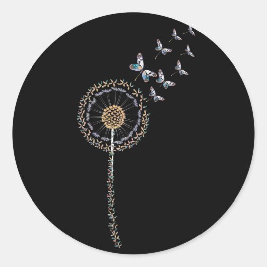 蝶で作られたタンポポ ラウンドシール (正面)