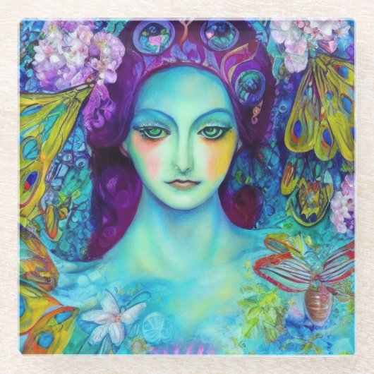 蝶で魅了された妖精の女王 ガラスコースター (正面)