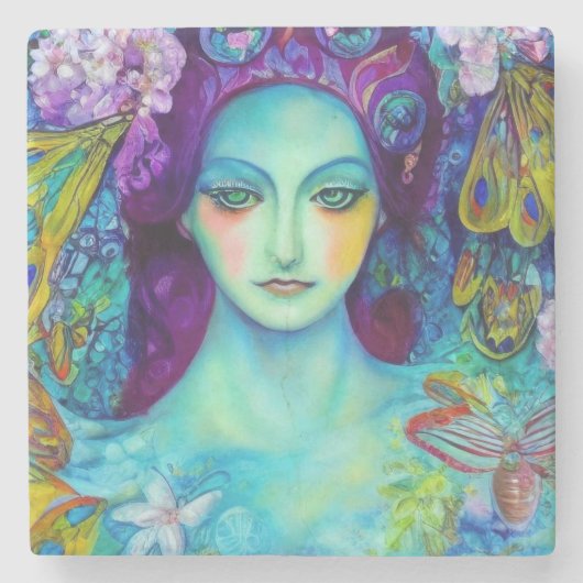 蝶で魅了された妖精の女王 ストーンコースター (正面)