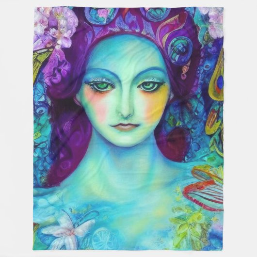 蝶で魅了された妖精の女王 フリースブランケット (正面)