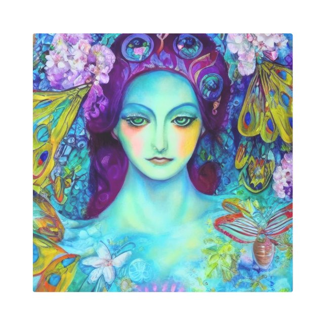 蝶で魅了された妖精の女王 メタルプリント (正面)