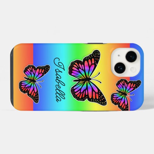 蝶とあなたの名パーソナライズされた前 iPhoneケース (裏面横)