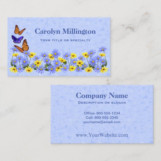 蝶とかわいらしデイジー春ガーデン 名刺 (正面/裏面)