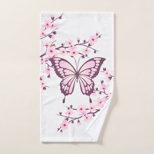蝶とさくらんぼの花咲き バスタオルセット (ハンドタオル)