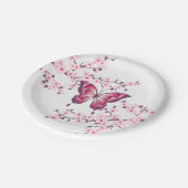 蝶とさくらんぼ咲きピンク白 ペーパープレート (アングル)