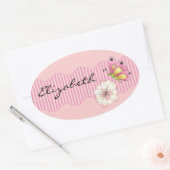 蝶とさくらんぼ花 楕円形シール (封筒)