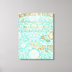 蝶とのヴィンテージのパリの金ゴールドのデザイン キャンバスプリント