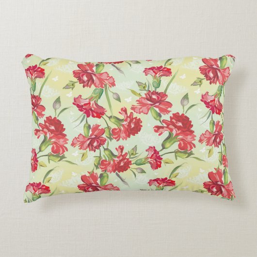 蝶との緑の赤いカーネーション アクセントクッション (正面)
