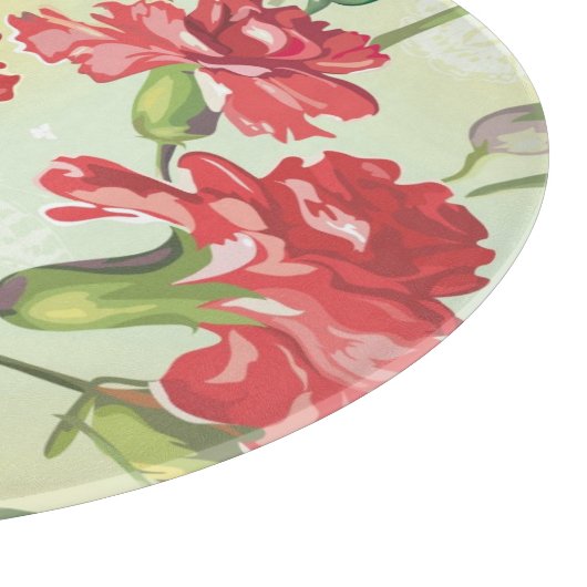 蝶との緑の赤いカーネーション カッティングボード (角)
