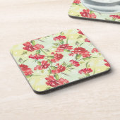 蝶との緑の赤いカーネーション コースター (左側)