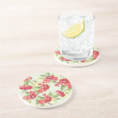 蝶との緑の赤いカーネーション コースター (側面)