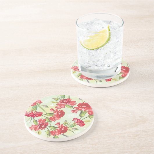 蝶との緑の赤いカーネーション コースター (側面)