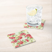 蝶との緑の赤いカーネーション スクエアペーパーコースター (インサイチュ)