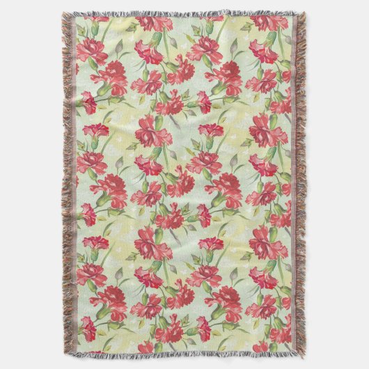 蝶との緑の赤いカーネーション スローブランケット (正面縦)