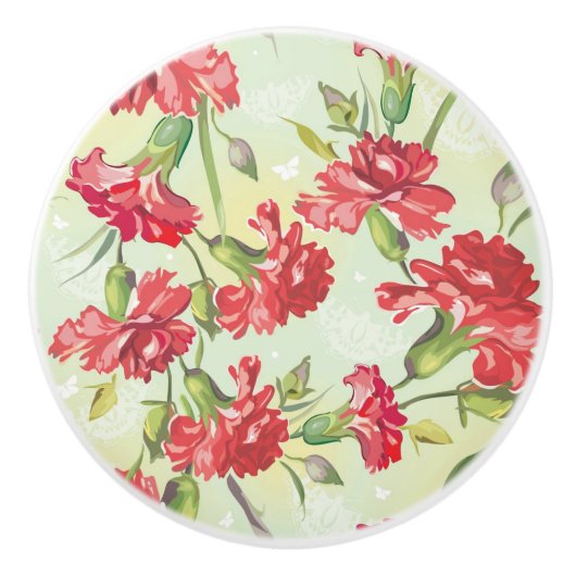 蝶との緑の赤いカーネーション セラミックノブ (正面)