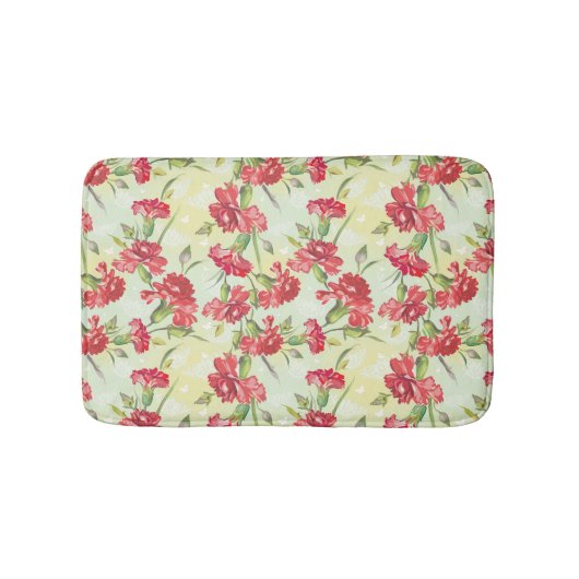 蝶との緑の赤いカーネーション バスマット (正面)