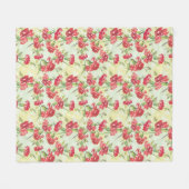 蝶との緑の赤いカーネーション フリースブランケット (正面(横))