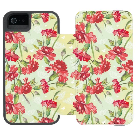 蝶との緑の赤いカーネーション INCIPIO iPhoneウォレットケース (フォリオ Open)