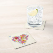 蝶との花のハート スクエアペーパーコースター (インサイチュ)