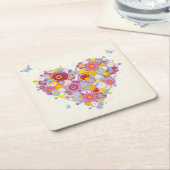 蝶との花のハート スクエアペーパーコースター (アングル)