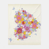 蝶との花のハート フリースブランケット (正面)