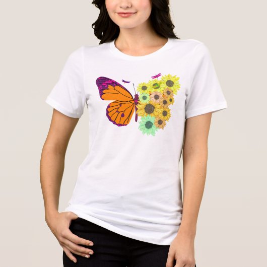 蝶とひまわりのガーデンシャツ トライブレンドTシャツ (正面)