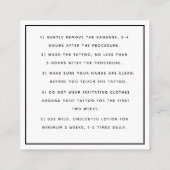 蝶とアースタトゥーアフターケアの手順 スクエア名刺 (裏面)