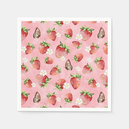蝶とイチゴ スタンダードカクテルナプキン (正面)